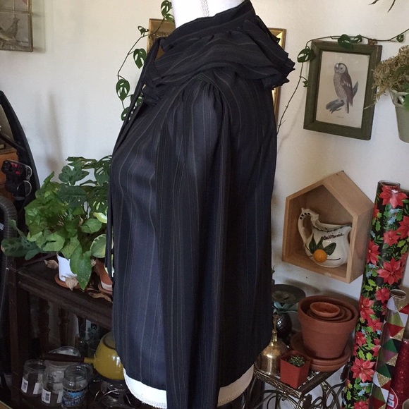 Vintage Sheer Rainbow Striped Bow Secretary Blouse - Picture 4 of 5